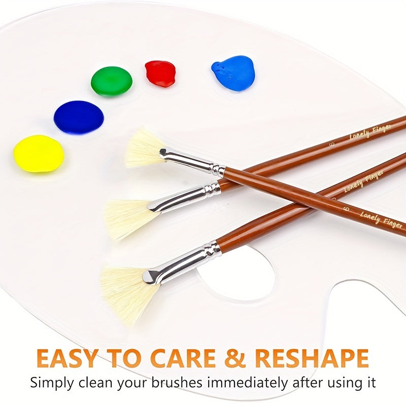 7pcs Artist Fan Brush Hog Bristle Long Handle Comfortable Acrylic Watercolor
