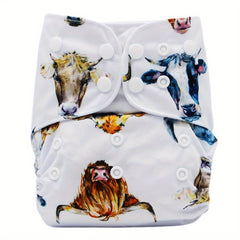 Highland Cow Print Adjustable Baby Cloth Diaper