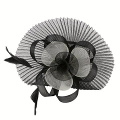 Pleated Mesh Flower Fascinator Hat With Veil Headwear 20s Hat