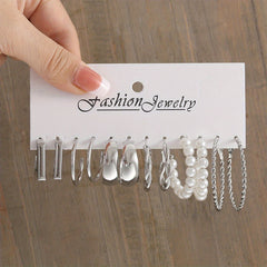 6 Pairs Chunky Geometric Hoop Earrings Set
