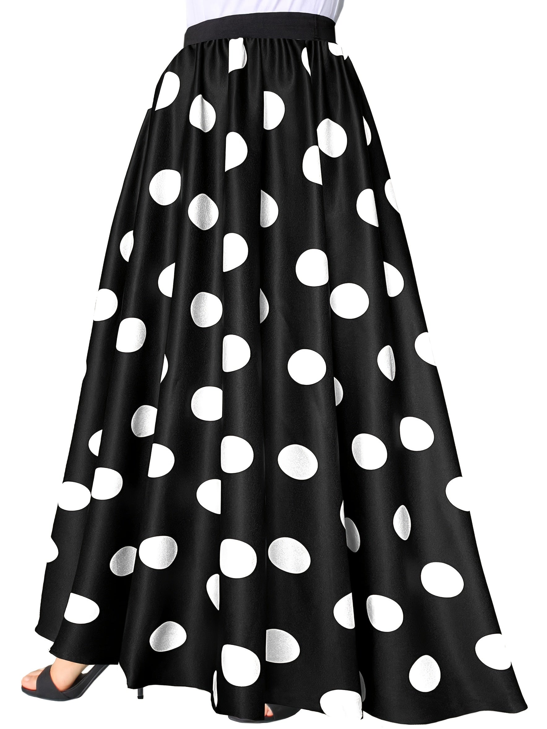  Polka Dot Print Elastic High Rise A line Maxi Skirt