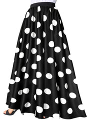 Polka Dot Print Elastic High Rise A line Maxi Skirt