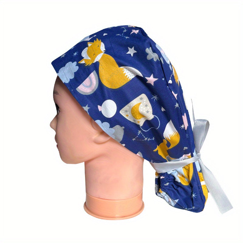 Cartoon Print Work Cap Elastic Nurse Hat Scrub Cap