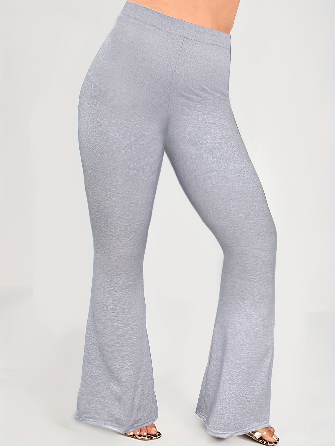  Solid High Rise Flared Leg Pants