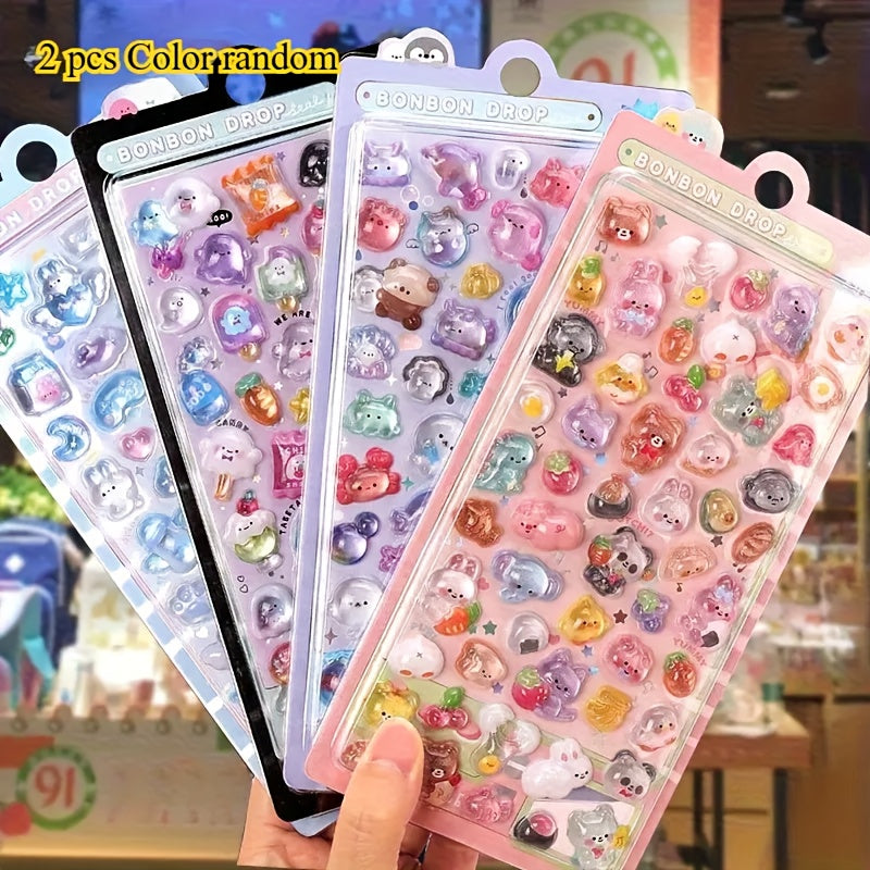 3D Relief Stickers Cartoon Animals Bread Resin Stickers