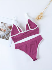 Letter Print Bra & Panties Set Push Up Bra & Elastic Panties Lingerie Women