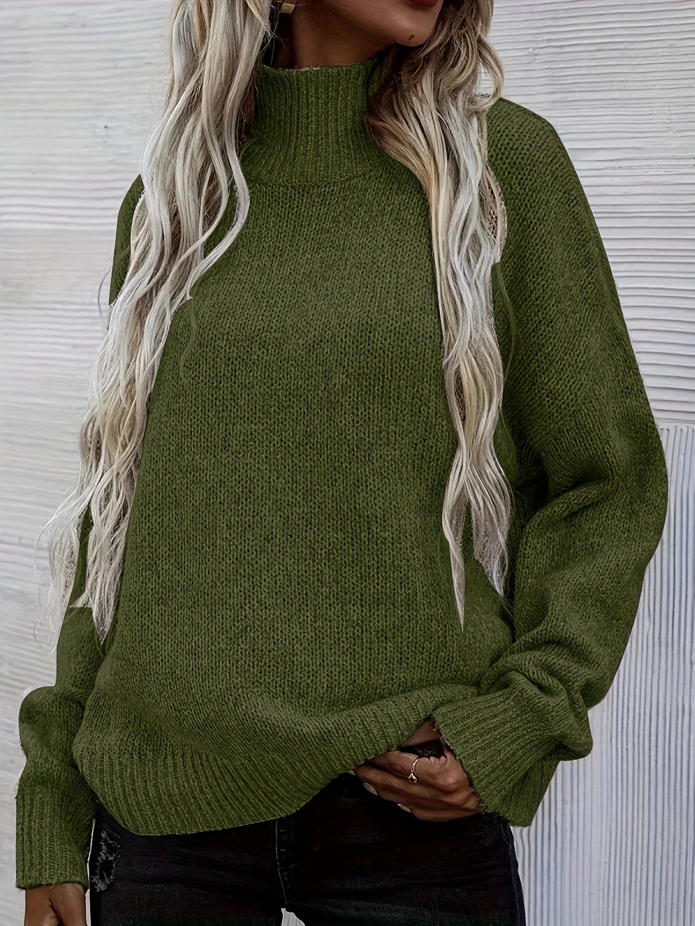  Solid Long Sleeve High Neck Jumper
