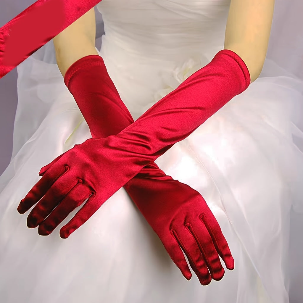 Baroque Style Wedding Gloves Long Mid Length Bridal Performance Gloves Red