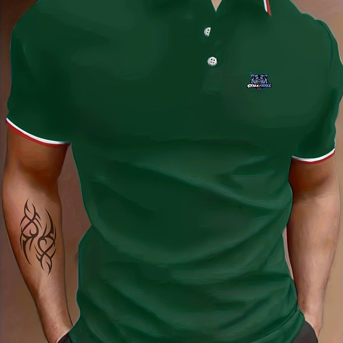 Wolf Head Print Polo Shirt Short Sleeve Outdoor Summer