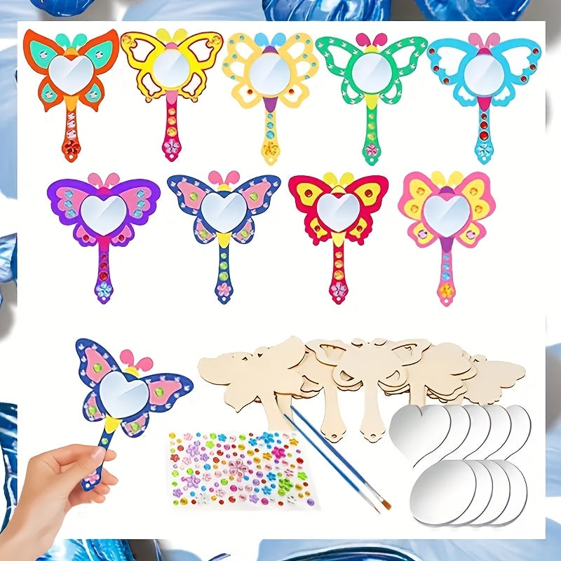 12pcs Wooden Mirrors Craft Set - Paintable Handheld Art Mirror
