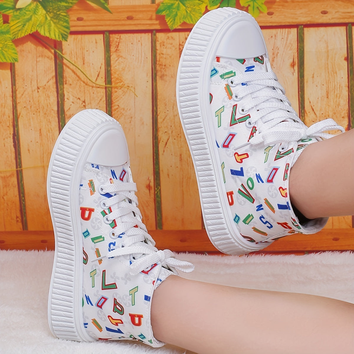 Women's Colorful Letter Print Canvas High Top Sneakers