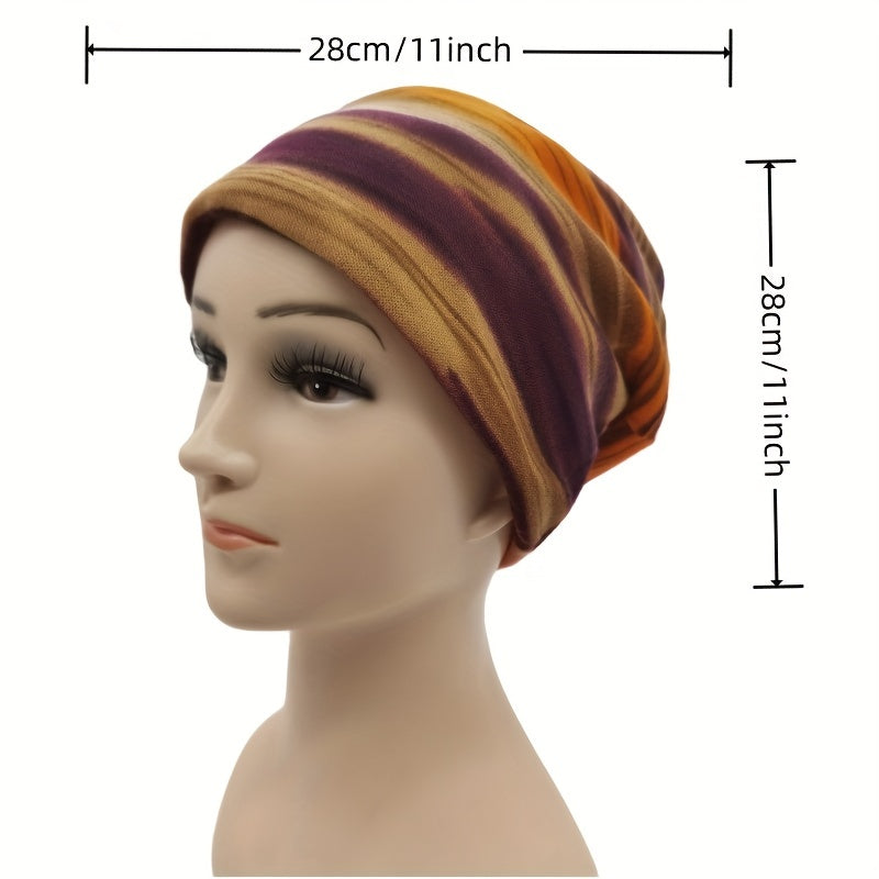 Gradient Stripe Print Beanie Lightweight Skull Hat Elastic Headband Neck Gaiter