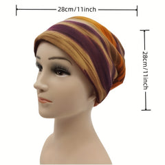 Gradient Stripe Print Beanie Lightweight Skull Hat Elastic Headband Neck Gaiter