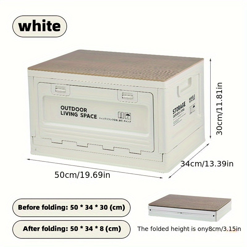 Large Capacity Folding Box with Wooden Lid for Outdoor Camping Storage