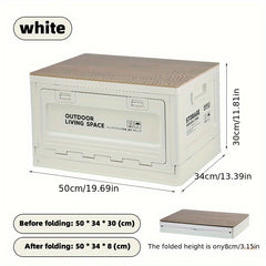 Large Capacity Folding Box with Wooden Lid for Outdoor Camping Storage
