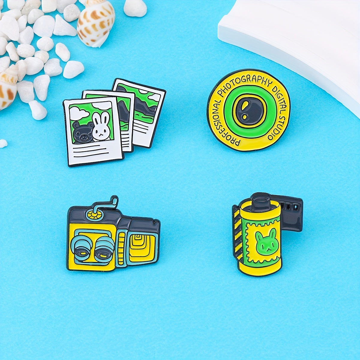 Camera Film Lens Enamel Brooch Cartoon Rabbit Bear Photo Lapel Pin