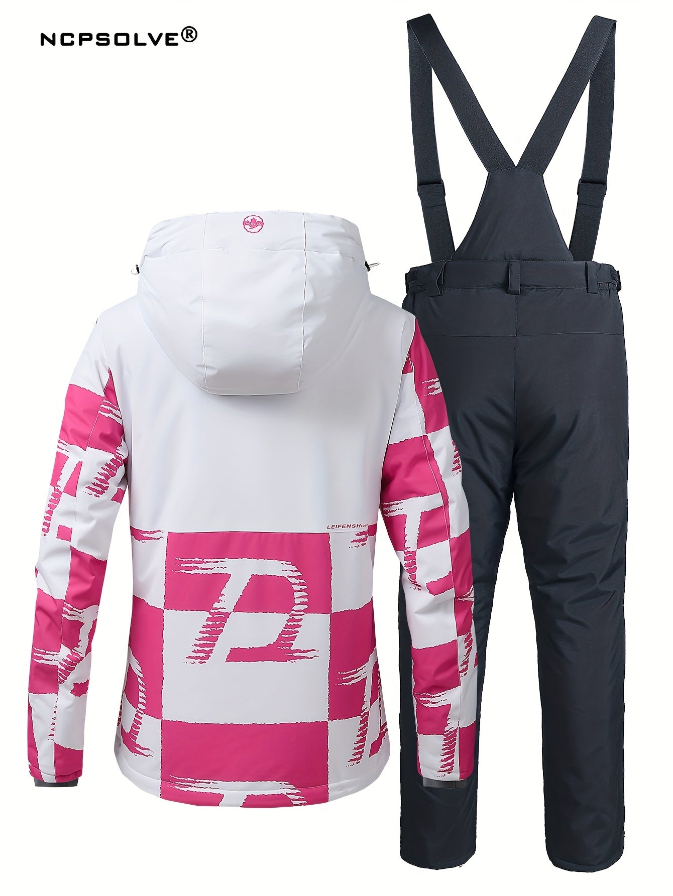 2Pcs Ski Set Full Zip Long Sleeve Jacket & Windproof Trouser Ski Suit