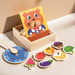 Wooden Bear Feeding Game w/ Fruits & Vegetables