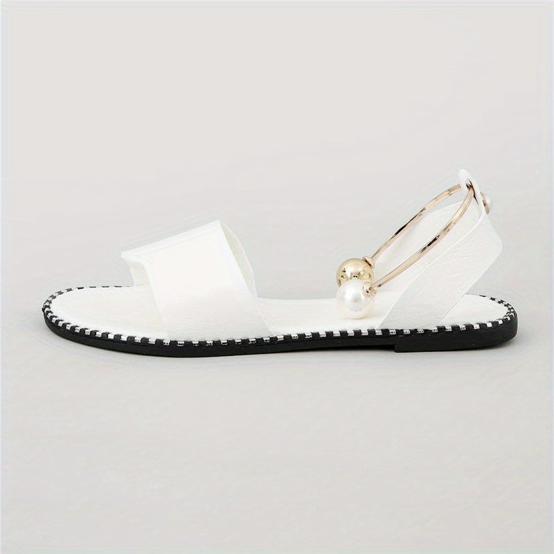 Women's Faux Pearl Ankle Strap Flat Sandals