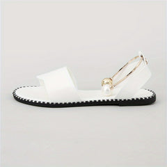 Women's Faux Pearl Ankle Strap Flat Sandals