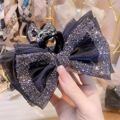 Large Bow Hair Claw Rhinestone Brimmed Bowknot Hair Claw
