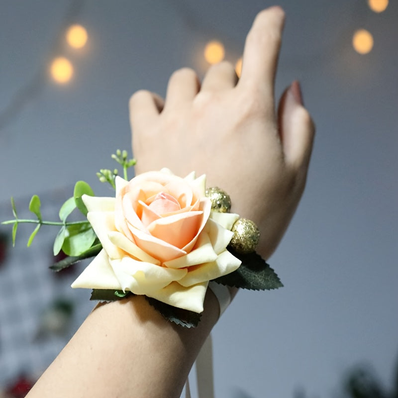2pcs Bohemian Rose Corsage & Bracelet Set for Wedding & Party Decorations