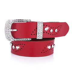Geometric Hollow Rhinestone Leather Belt