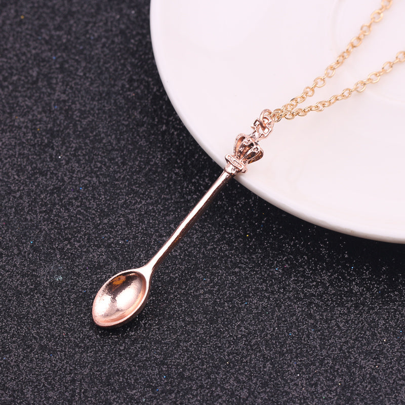 Minimalist Crown Mini Teaspoon Pendant Classic Necklace Vintage Crown Spoon