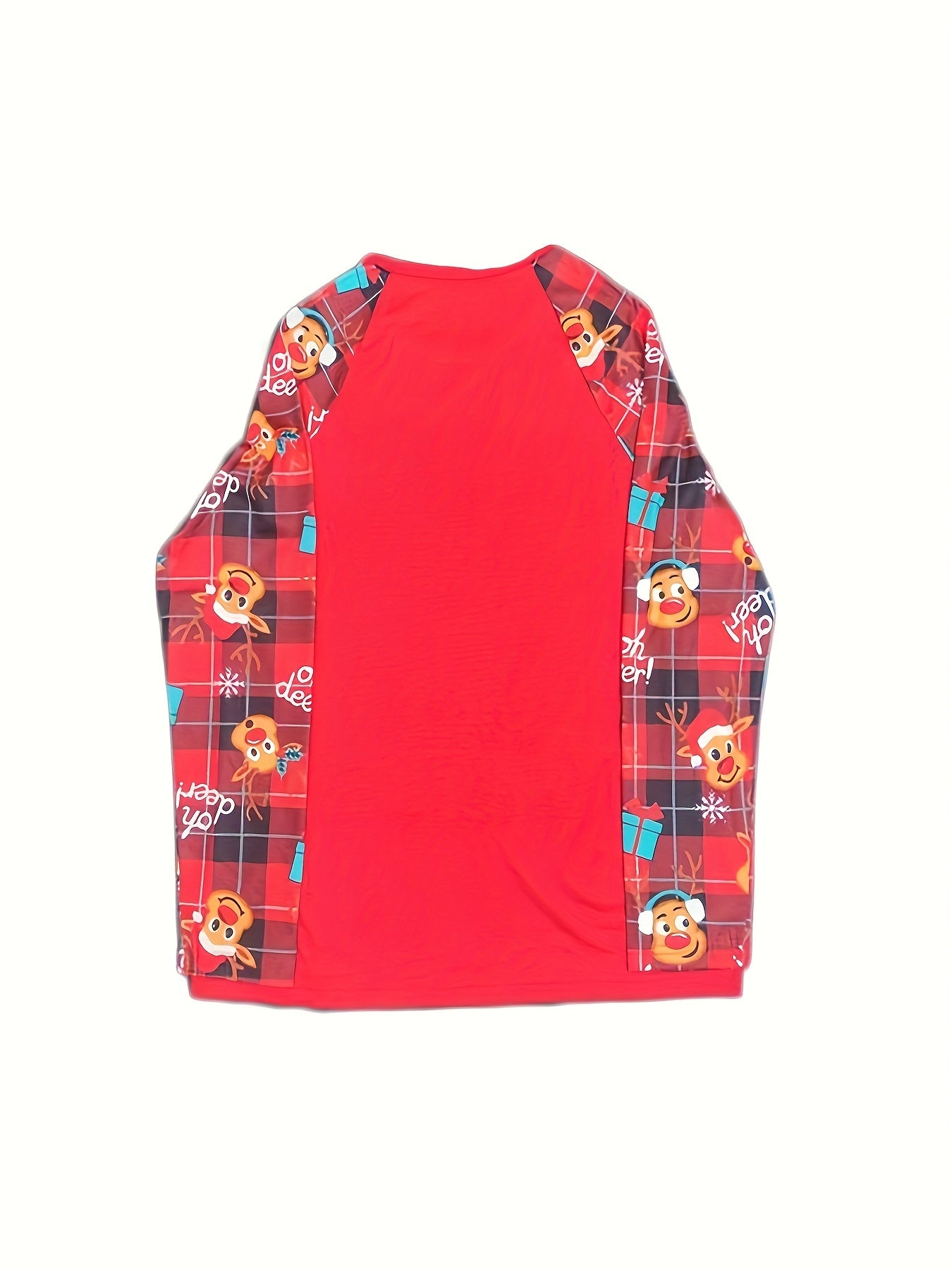 Christmas Elk Print Pajama Set Long Sleeve Top & Plaid Pants Women's Sleepwear