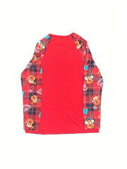 Christmas Elk Print Pajama Set Long Sleeve Top & Plaid Pants Women's Sleepwear