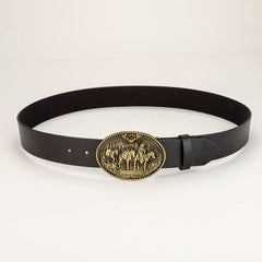 Bronze Cowboy Knight Big Buckle Leather Belt