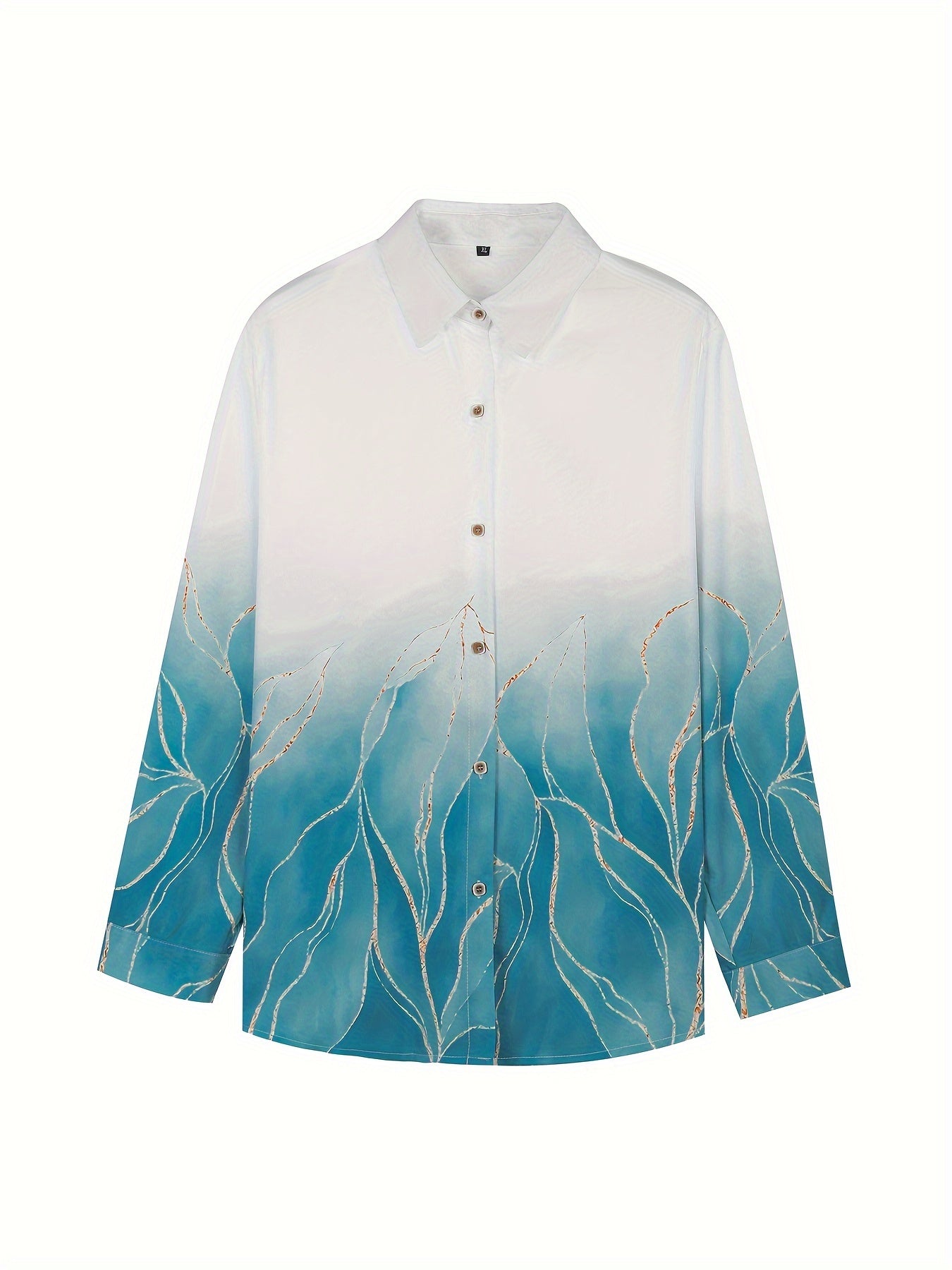  Ombre Floral Print Long Sleeve Button Up Shirt