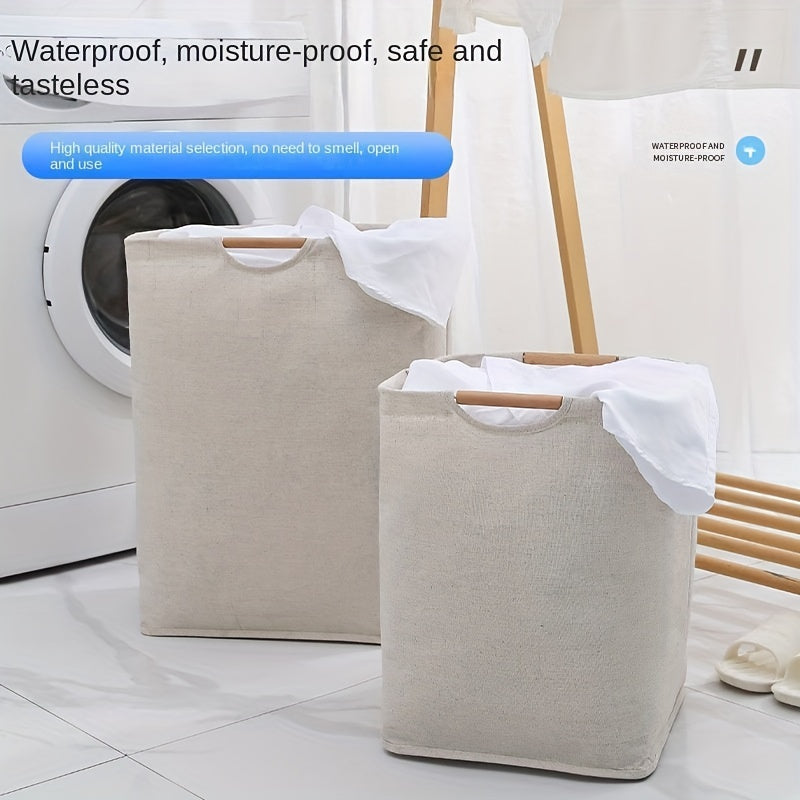 Large Laundry Storage Basket Wooden Handle Foldable Portable Household Organizer