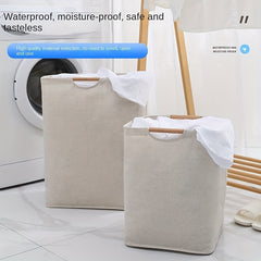 Large Laundry Storage Basket Wooden Handle Foldable Portable Household Organizer