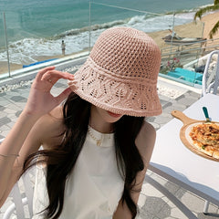 Hollow Knitted Breathable Bucket Hat Solid Sun Hat Women Casual Cloche Hat