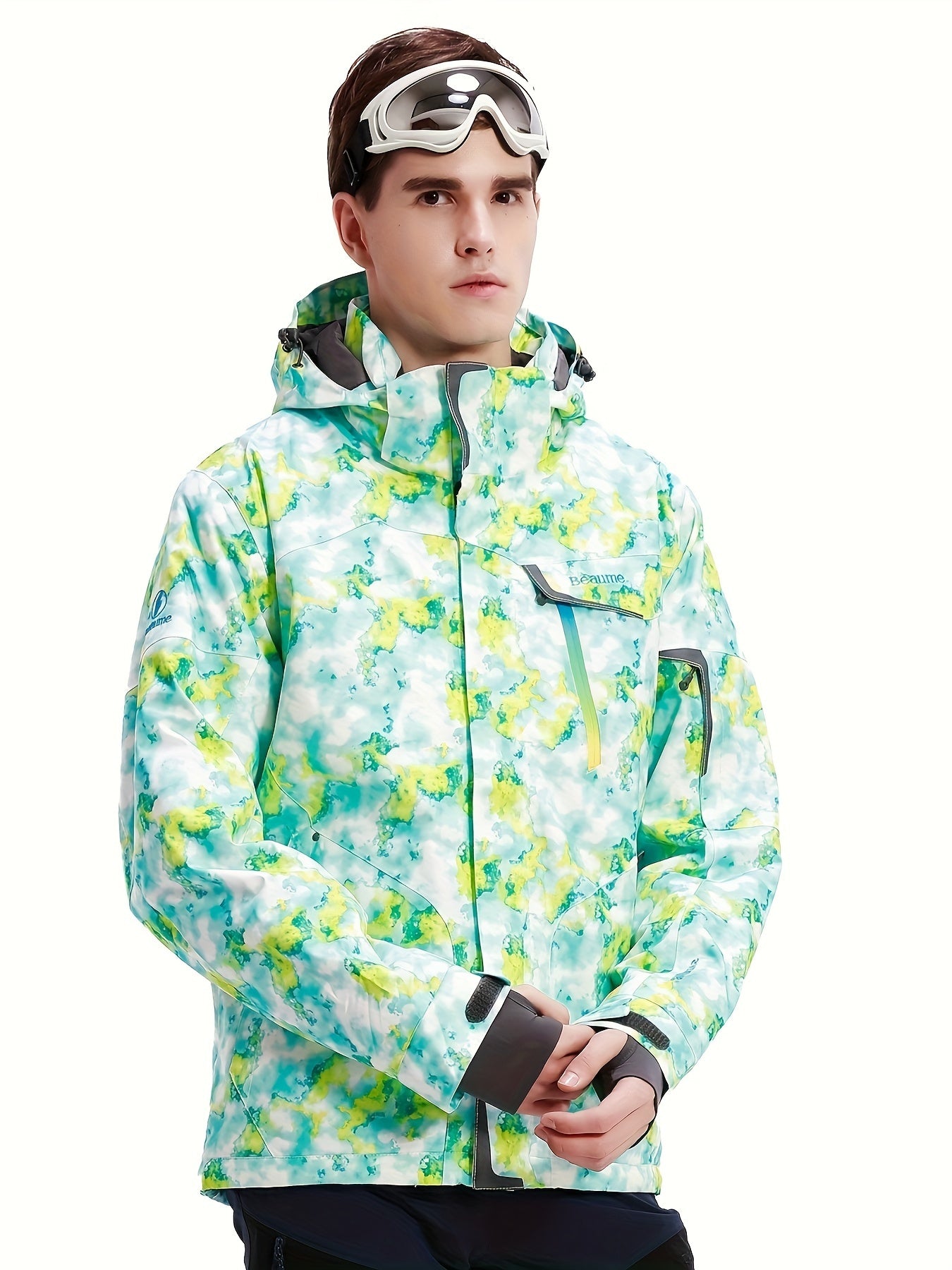 Men's Thermal Fleece Skiing Hooded Jacket Windproof Waterproof Windbreaker
