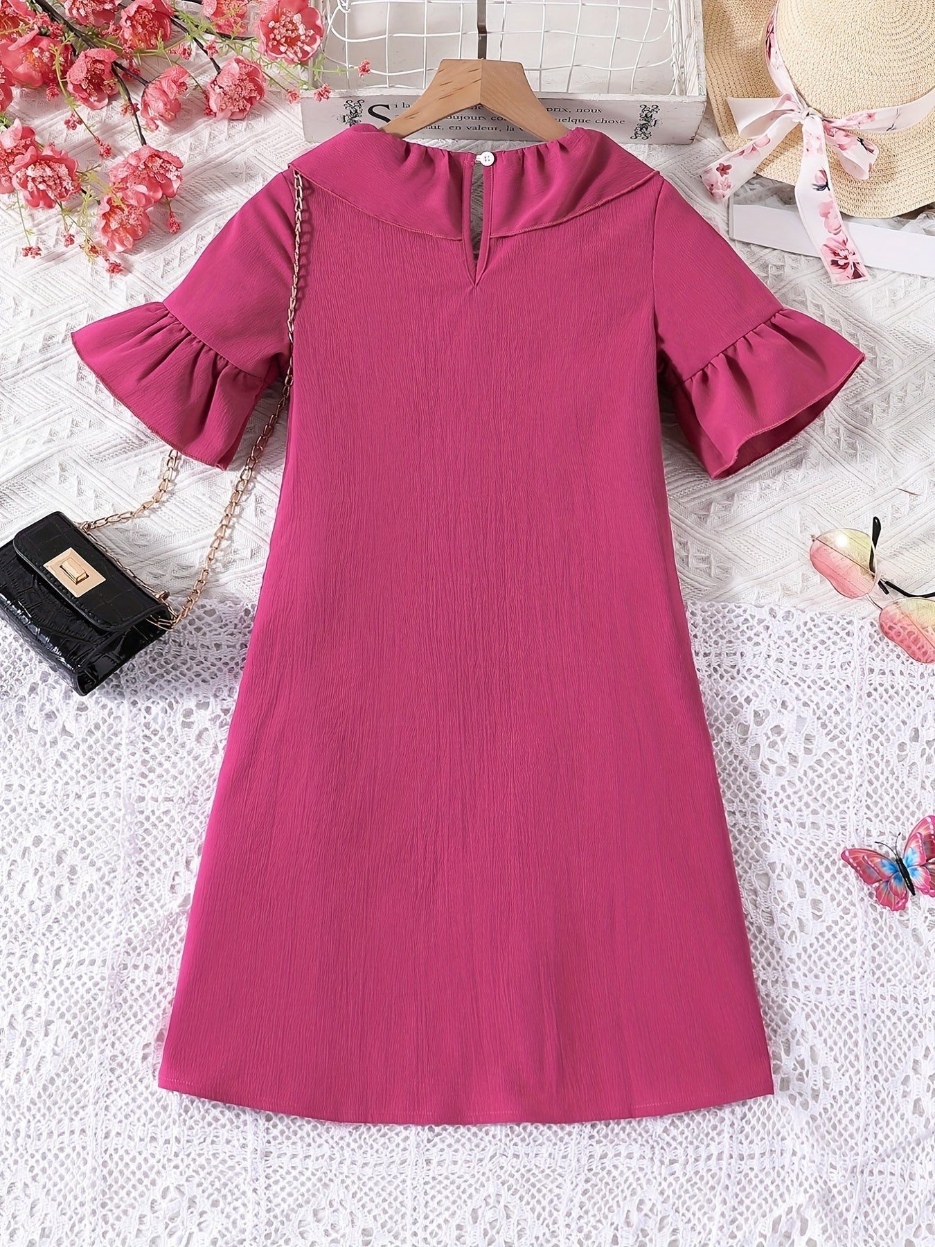 Kid Girls' V-Neck Ruffle Fringes Dress Short Sleeve