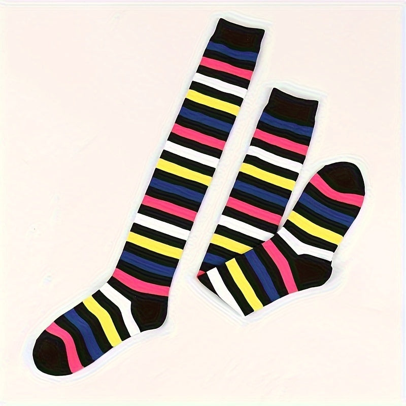 Rainbow Striped Thigh High Socks Over The Knee Stockings
