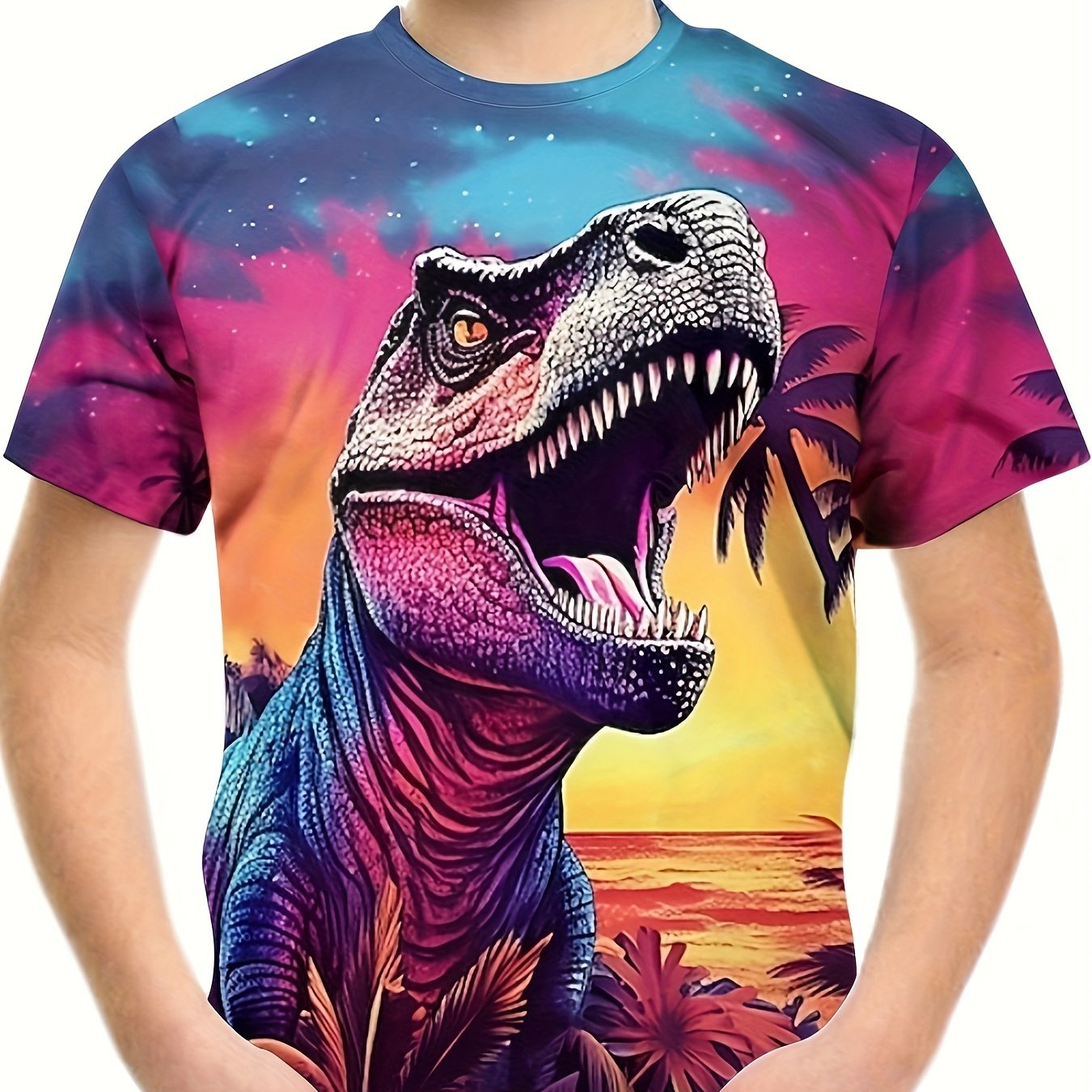 Boys Dino Print T shirt Kids Short Sleeve Top For Summer