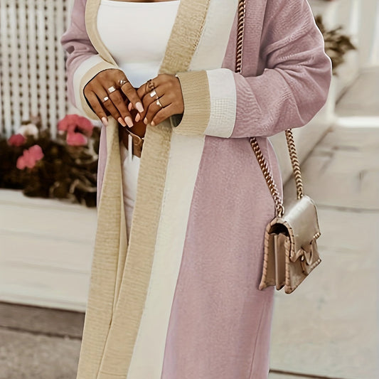  Colorblock Open Front Cardigan