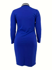  Colorblock Zipper Long Sleeve Bodycon Midi Dress