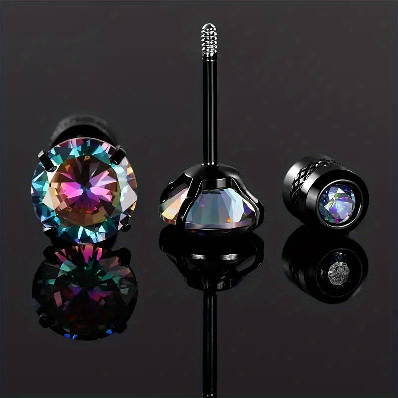 Rainbow Zircon Titanium Steel Stud Earrings Hypoallergenic Spiral Stud Earrings