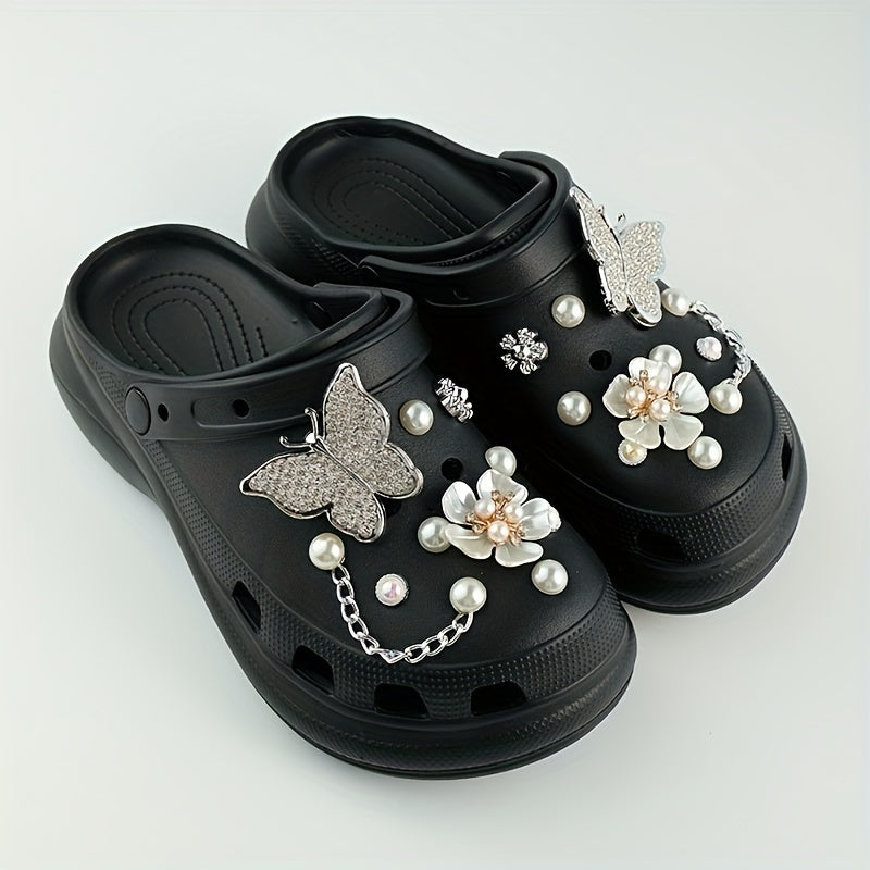 20pcs Shoe Charms Set Diamond Butterfly Flower Pearl Decor