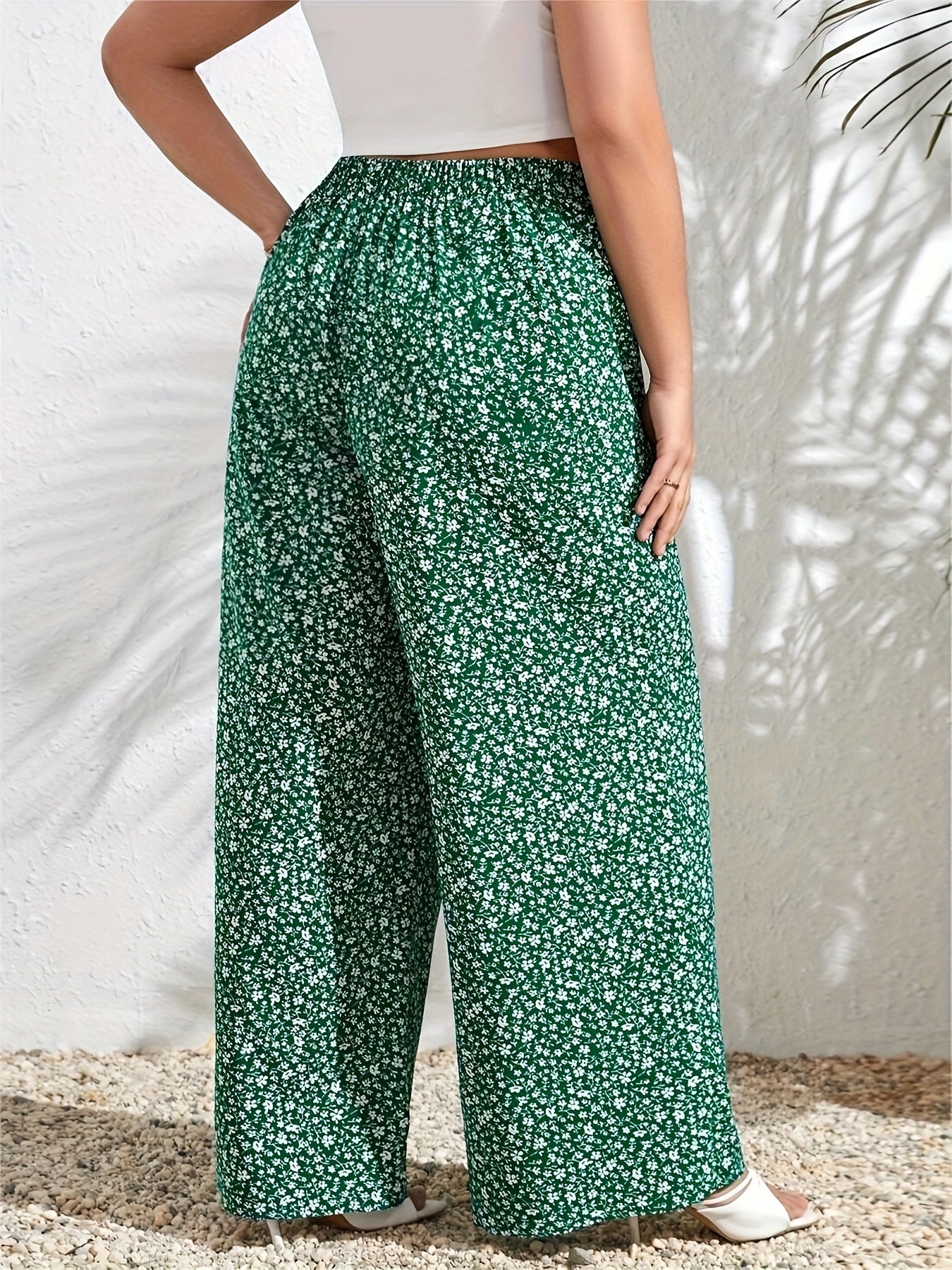  Boho Pants Women's Floral Print High Rise Wide Leg Trousers