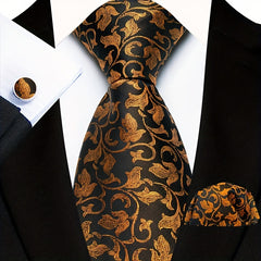 Men's Floral Plaid Necktie Handkerchief Clip Set