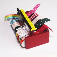 1:12 Scale Sewing Box Dollhouse Accessories with Lace Scissors and Threads