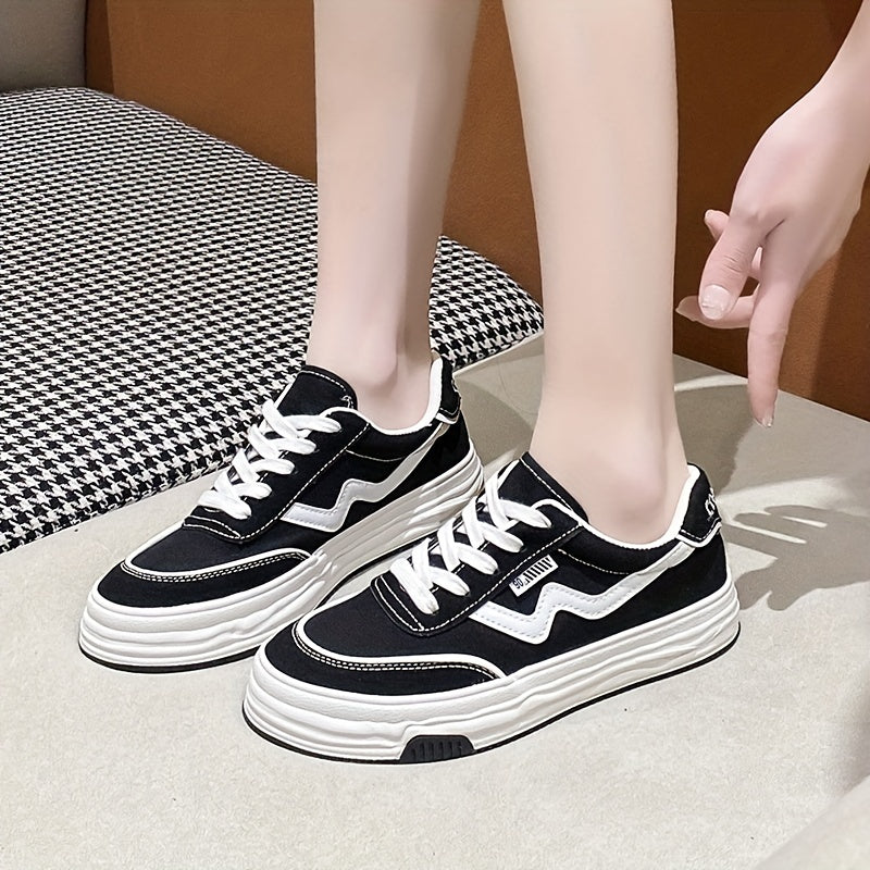Women's Canvas Sneakers Round Toe Lace Up Flat Walking Shoes