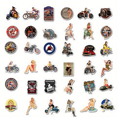 100pcs Mixed Reusable Cartoon Sticker for Motorcycle Retro Lad