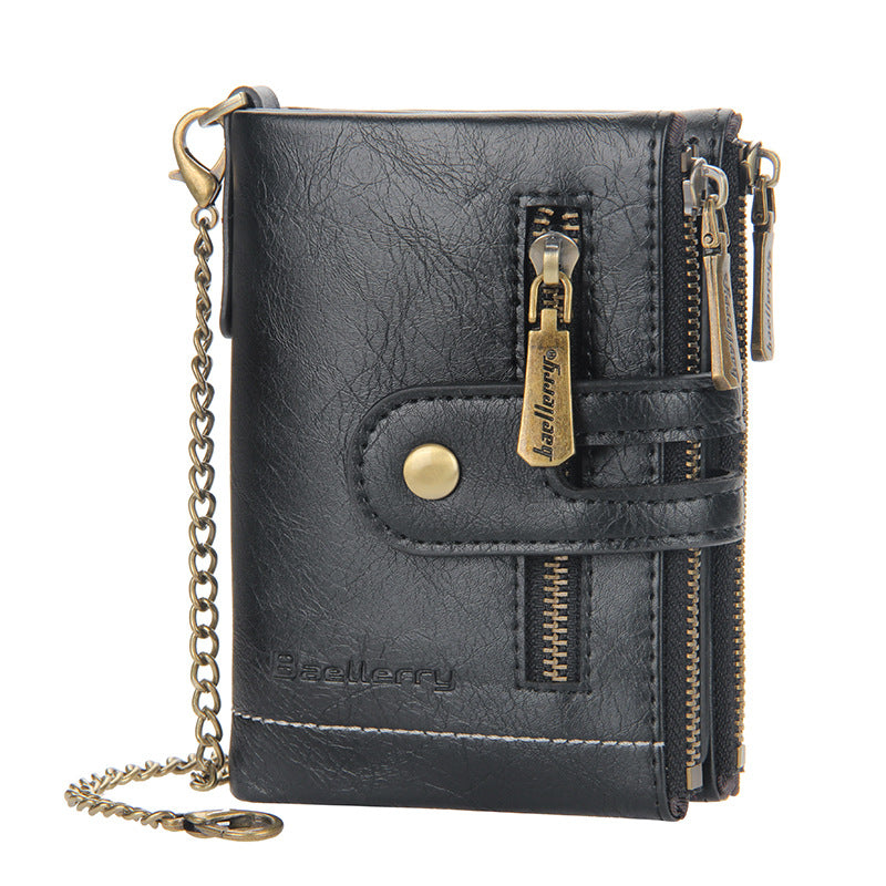 Men's Leather Bifold Wallet RFID Blocking Zipper Coin Purse