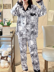 Lace Trim Lounge Set Long Sleeve Top & Pants